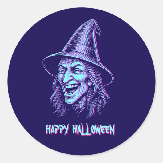 Glitched Halloween Witch Distorted Horror Design Ronde Sticker (Voorkant)