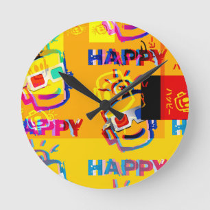 GLITCHED HAPPY Kussen Ronde Klok