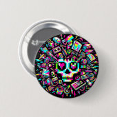Glitched Out Skull - Hart Oog Ronde Button 5,7 Cm (Voorkant /achterkant)