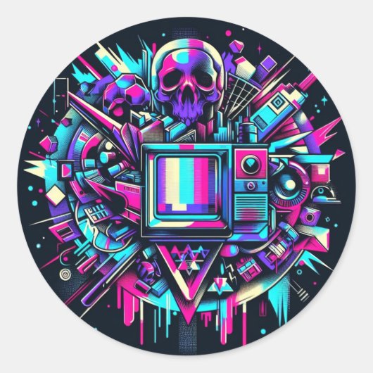 Glitched Out Skull - SMPTE Ronde Sticker (Voorkant)