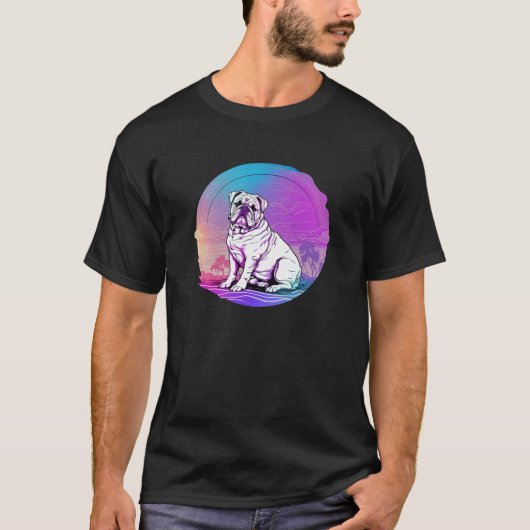 Glitched Out Synthwave Bulldog Aesthetic T-shirt (Voorkant)