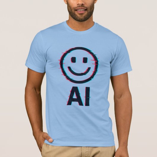 Glitchy AI Smiley – futuristisch T-shirt ontwerp (Voorkant)