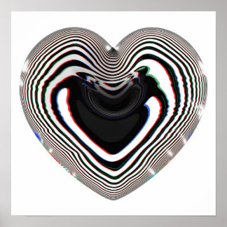 Glitchy Holographic Cyber Heart Sticker Poster