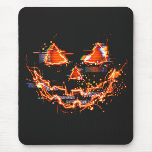 Glitchy Neon Jack O Lantern Cyberpunk Halloween Muismat
