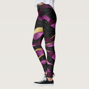 Gliter d'or rose et Leggings de yoga léopard noir