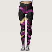 Gliter d'or rose et Leggings de yoga léopard noir (Devant)