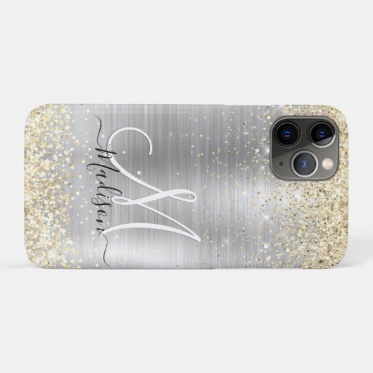 Gliter van smeedbaar metaal zilvergoud Case-Mate iPhone case (Achterkant (horizontaal))