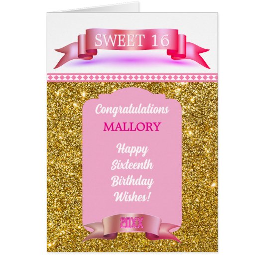Glitsy! Carte d'anniversaire personnalisée pour 16 (Devant)