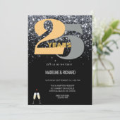 Glitter 25e Jubileumfeest Zilveren Bruiloft Vierin Kaart (Staand voorkant)