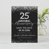 Glitter 25th Wedding Jubileum Uitnodiging (Staand voorkant)