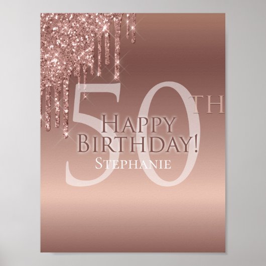 Glitter 50th Pink Birthday Party Poster (Voorkant)