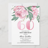 Glitter 60e roze pioen bloemig groen Verjaardag Kaart (Voorkant)