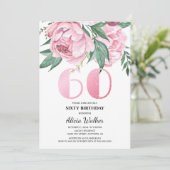 Glitter 60e roze pioen bloemig groen Verjaardag Kaart (Staand voorkant)