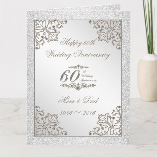 Glitter 60th Diamond Wedding Jubileum 8.5x11 Kaart (Voorkant)