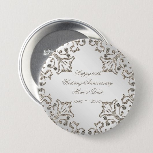 Glitter 60th Diamond Wedding Jubileum Button (Voorkant /achterkant)