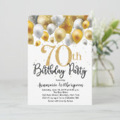 Glitter 70th Birthday Invitation Gold Balloons Kaart (Staand voorkant)
