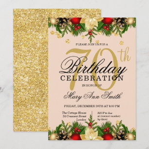 Glitter 70th Birthday Party (Gold & Blush Holiday) Kaart