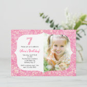 Glitter 7e verjaardag Uitnodiging (Staand voorkant)