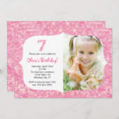 Glitter 7e verjaardag Uitnodiging (Voorkant / Achterkant)