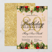 Glitter 80th Birthday Party (Gold & Blush Holiday) Kaart (Voorkant / Achterkant)