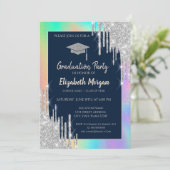 Glitter Afstudeerder Pet, Silver Drips, Rainbow Ho Kaart (Staand voorkant)