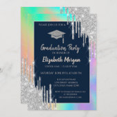 Glitter Afstudeerder Pet, Silver Drips, Rainbow Ho Kaart (Voorkant / Achterkant)