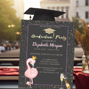 Glitter afstudeerhoed,Confetti,Wijn,Flamingo Kroon Kaart