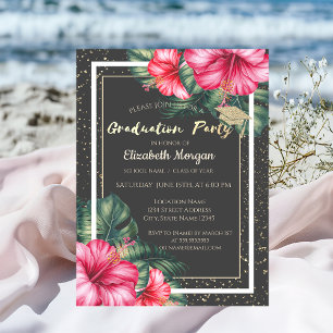Glitter afstudeerhoed,Hibiscus,Confetti Afstuderen Kaart