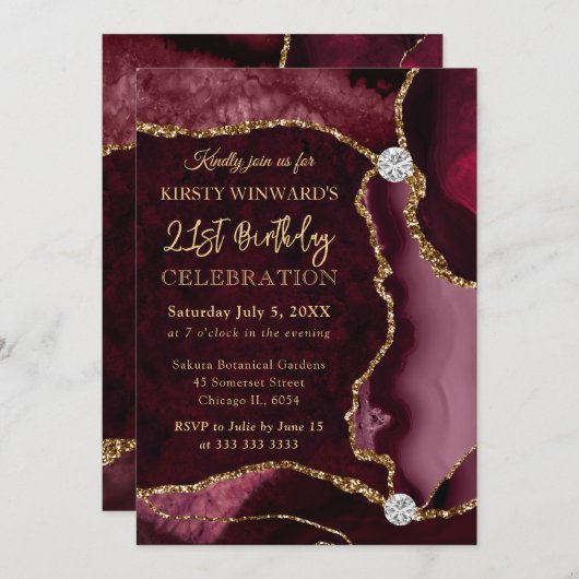 Glitter Agate Birthday (rood en goud) Kaart (Voorkant / Achterkant)