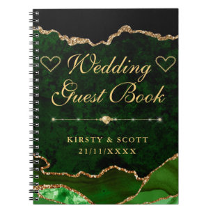 Glitter Agate Wedding Guest Book Green & Gold Faux Notitieboek
