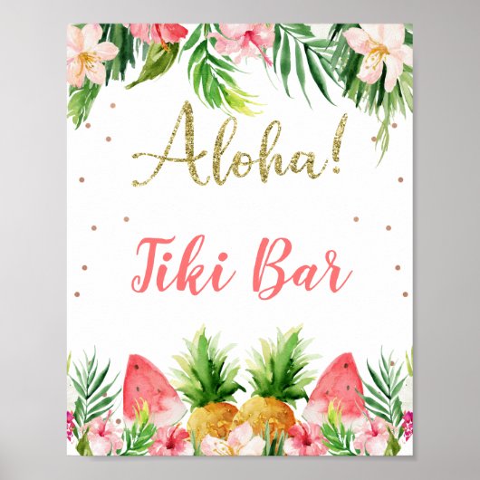 Glitter Aloha Floral Fruit Birthday Party Poster (Voorkant)