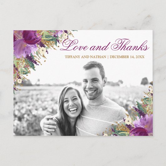 Glitter Amethyst Paarse Foto Dank u Briefkaart (Voorkant)