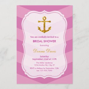 Glitter Anchor Nautical Bridal Shower Uitnodiging