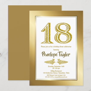Glitter and Gold 18th Birthday Dinner Party Kaart
