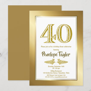 Glitter and Gold 40th Birthday Dinner Party Kaart