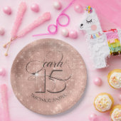 Glitter and Shine Quinceanera Roos Gold ID701 Papieren Bordje (Feest)