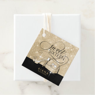 Glitter and Shine Sweet 16 V2 Black/Gold ID675 Bedankjes Labels