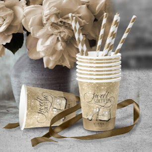 Glitter and Shine Sweet 16 V2 Gold ID675 Papieren Bekers