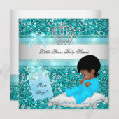 Glitter Baby shower Boy Blauwgroen Little Prince C Kaart (Voorkant / Achterkant)