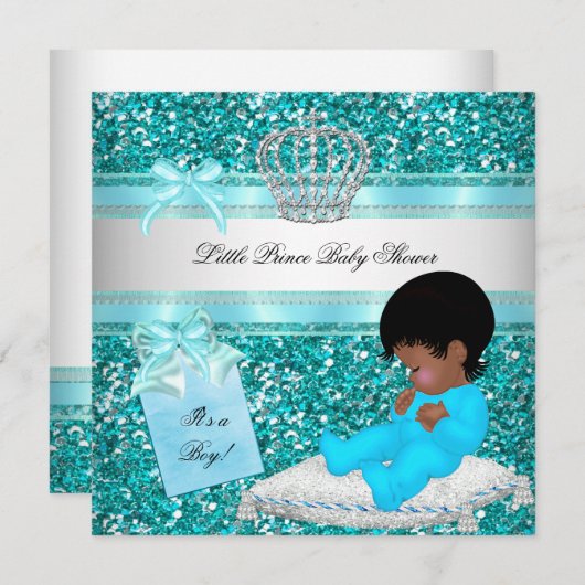 Glitter Baby shower Boy Blauwgroen Little Prince C Kaart (Voorkant / Achterkant)