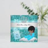 Glitter Baby shower Boy Blauwgroen Little Prince C Kaart (Staand voorkant)