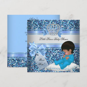 Glitter Baby shower Boy Blue Little Prince Crown 2 Kaart