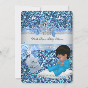 Glitter Baby shower Boy Blue Little Prince Crown 3 Kaart