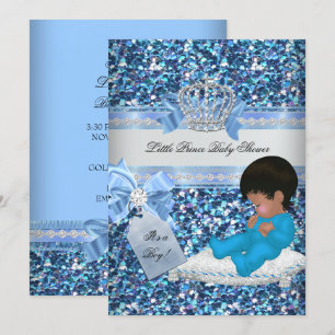 Glitter Baby shower Boy Blue Little Prince Crown 3 Kaart