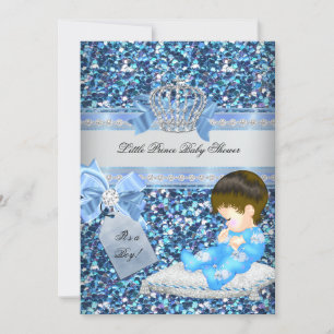 Glitter Baby shower Boy Blue Little Prince Crown 4 Kaart