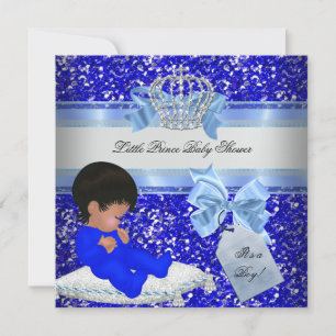 Glitter Baby shower Boy Blue Little Prince Crown 4 Kaart