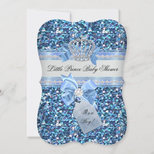 Glitter Baby shower Boy Blue Little Prince Crown 5 Kaart (Voorkant)