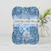 Glitter Baby shower Boy Blue Little Prince Crown 5 Kaart (Staand voorkant)