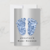 Glitter Baby shower Feet Blue Silver Kaart (Achterkant)
