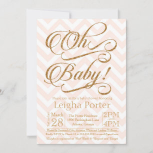 Glitter Baby shower Invitation Blush Pink Chevron Kaart